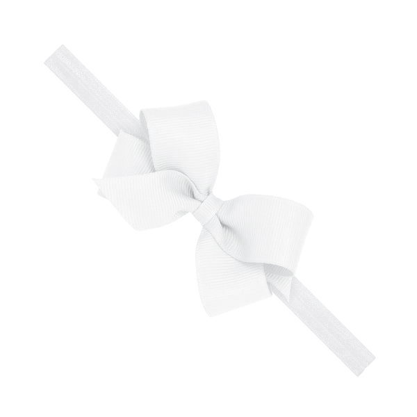 WHITE - Mini Grosgrain Girls Hair Bow on a Soft Elastic Baby Band from Anderson Parker