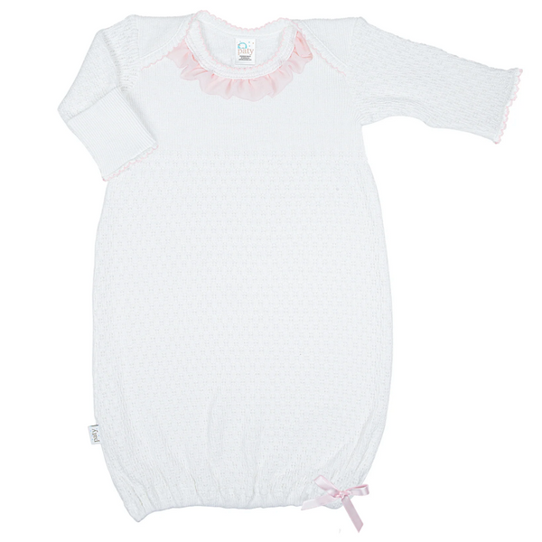 White Paty Knit LS Lap Shoulder Gown w/ Chiffon Trim - Pink from Anderson Parker