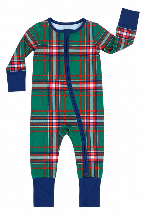 Zipper Romper - Christmas Plaid Green from Anderson Parker