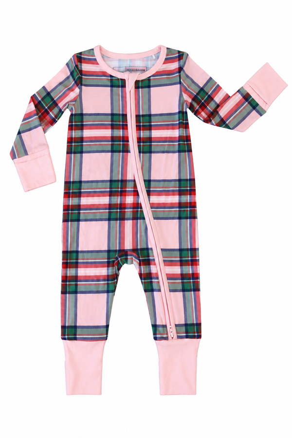Zipper Romper - Christmas Plaid Pink from Anderson Parker