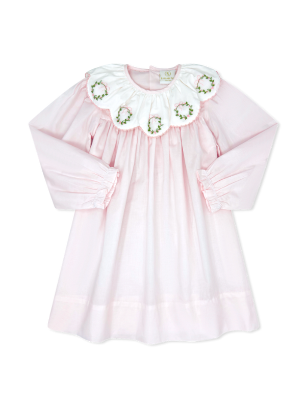 CHLOE DRESS BLESSINGS PINK BATISTE - WREATH EMBROIDERY